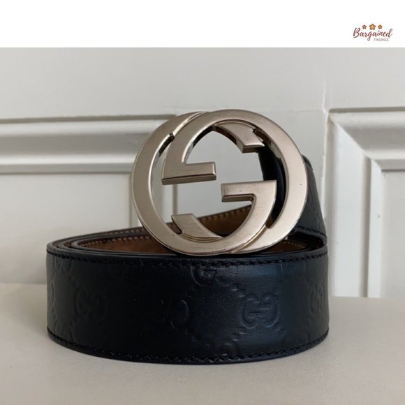 Authentic Gucci Black Guccissima Leather Silver Interlocking G Buckle Belt 95/38 - Picture 12 of 13